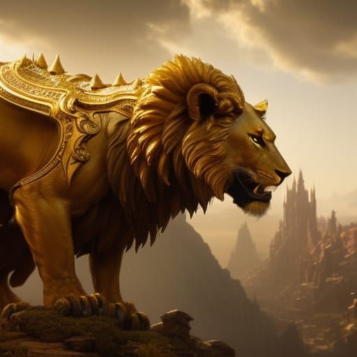 Ornate Gold Lion Statue Fight in Unreal Engine