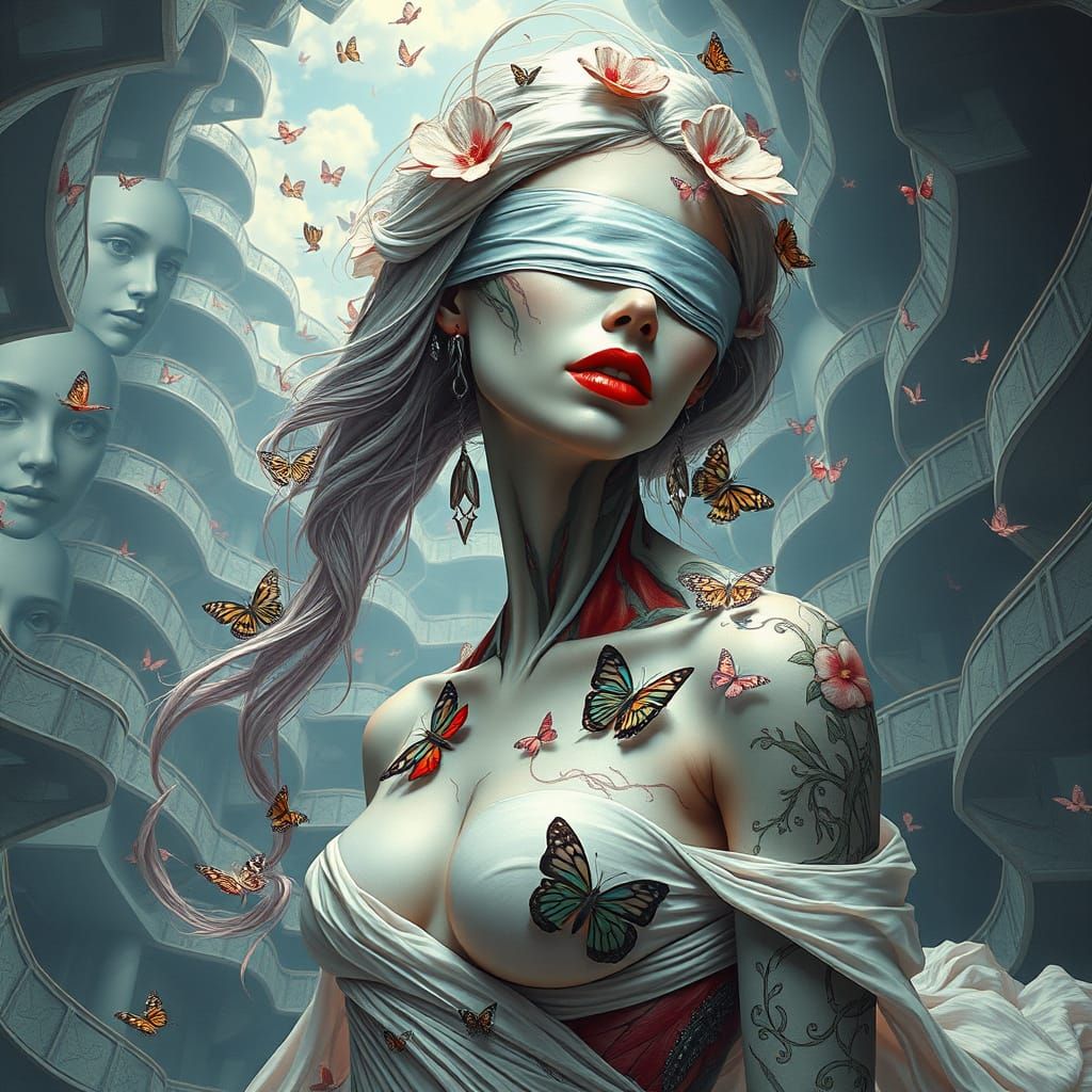 Futuristic Woman Portrait: Beauty Meets Mechanical Anatomy