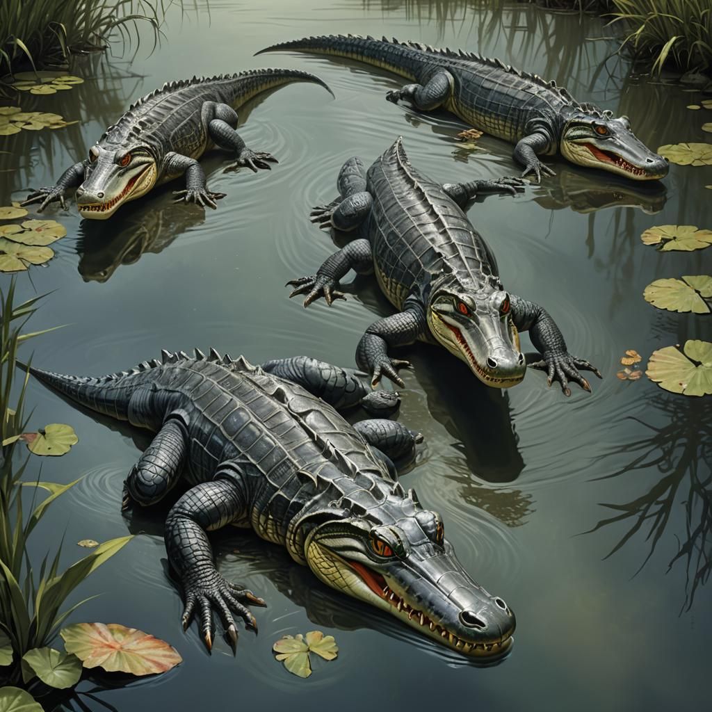 Alligator Floating in River: Detailed Matte Painting