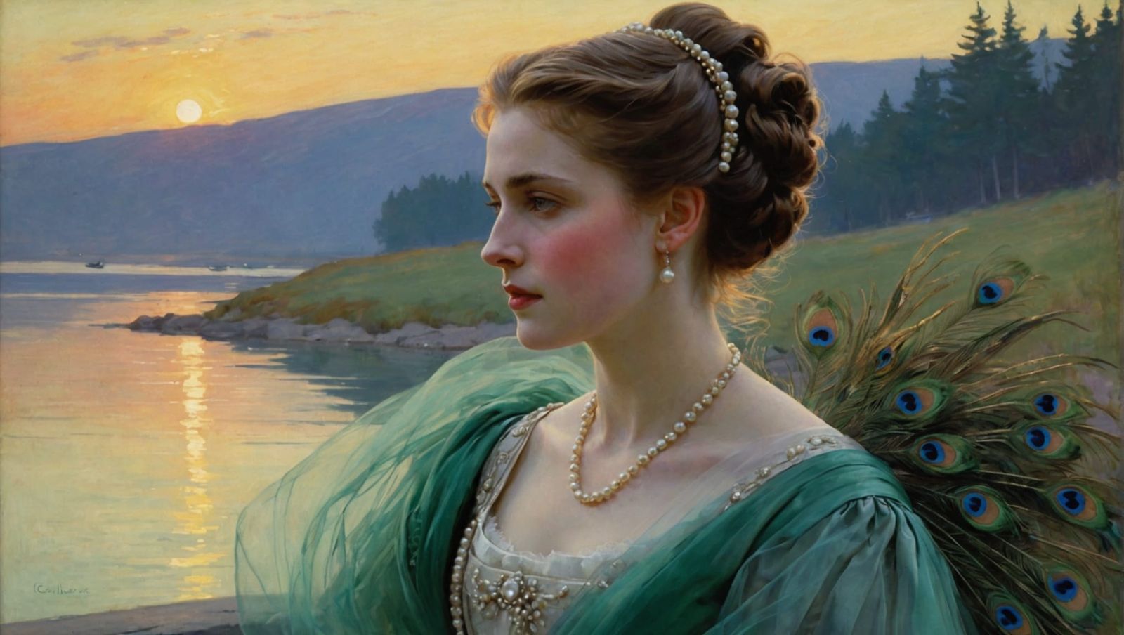 Cecilia Beaux-Inspired Portrait with Peacock Feathers