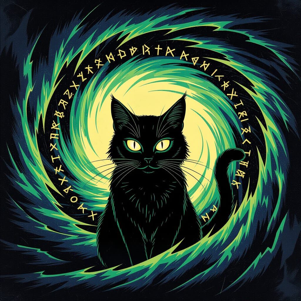 Mystical Cat Emerges from Dark Fantasy Vortex in 70s Comic S...