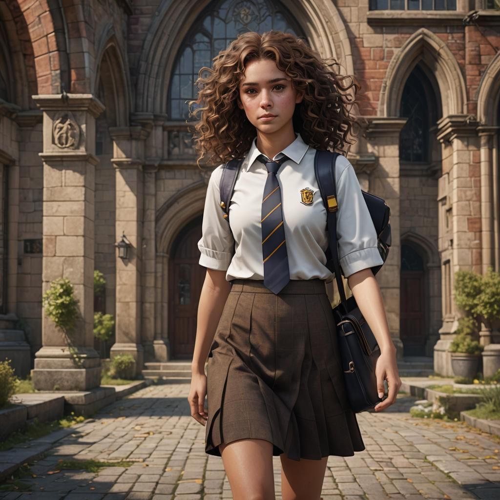 Girl with Brown Hair in School Uniform