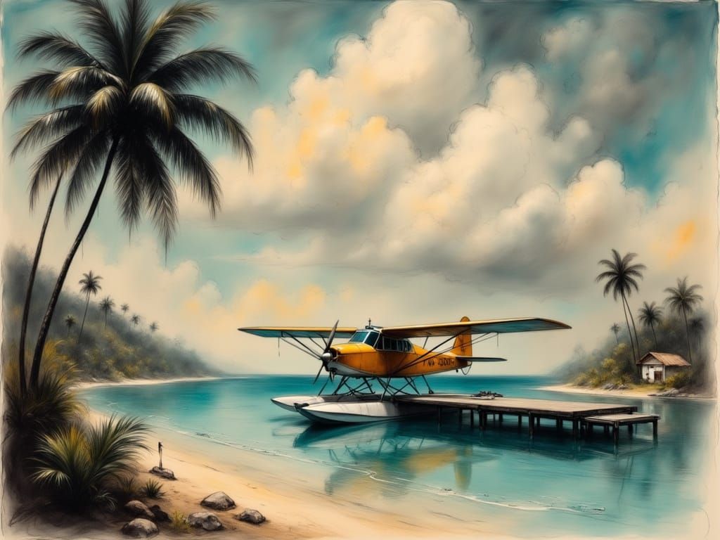 Seaplane on Tropical Dock at Dawn