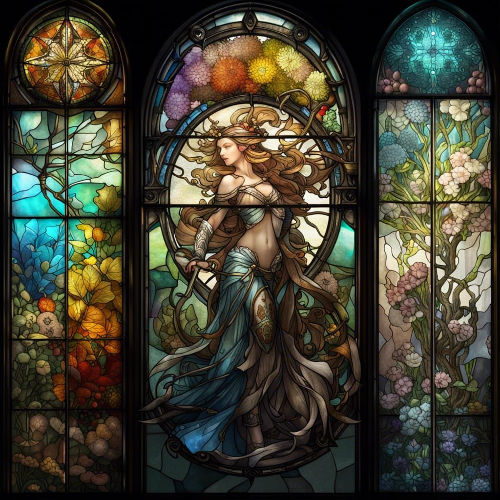 Stained Glass Windows: Four Seasons Fantasycore Artwork