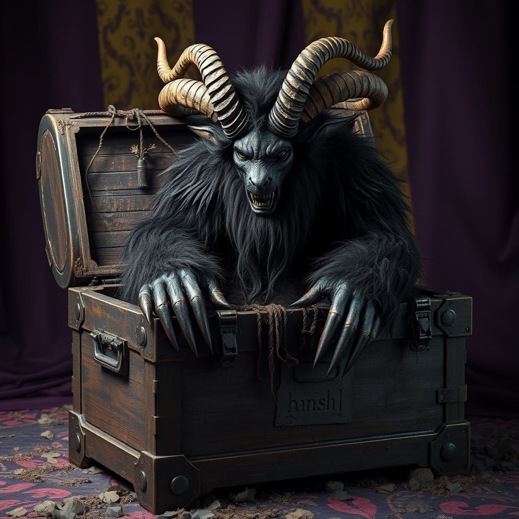 Grim Dark Krampus Costume in Ornate Chest