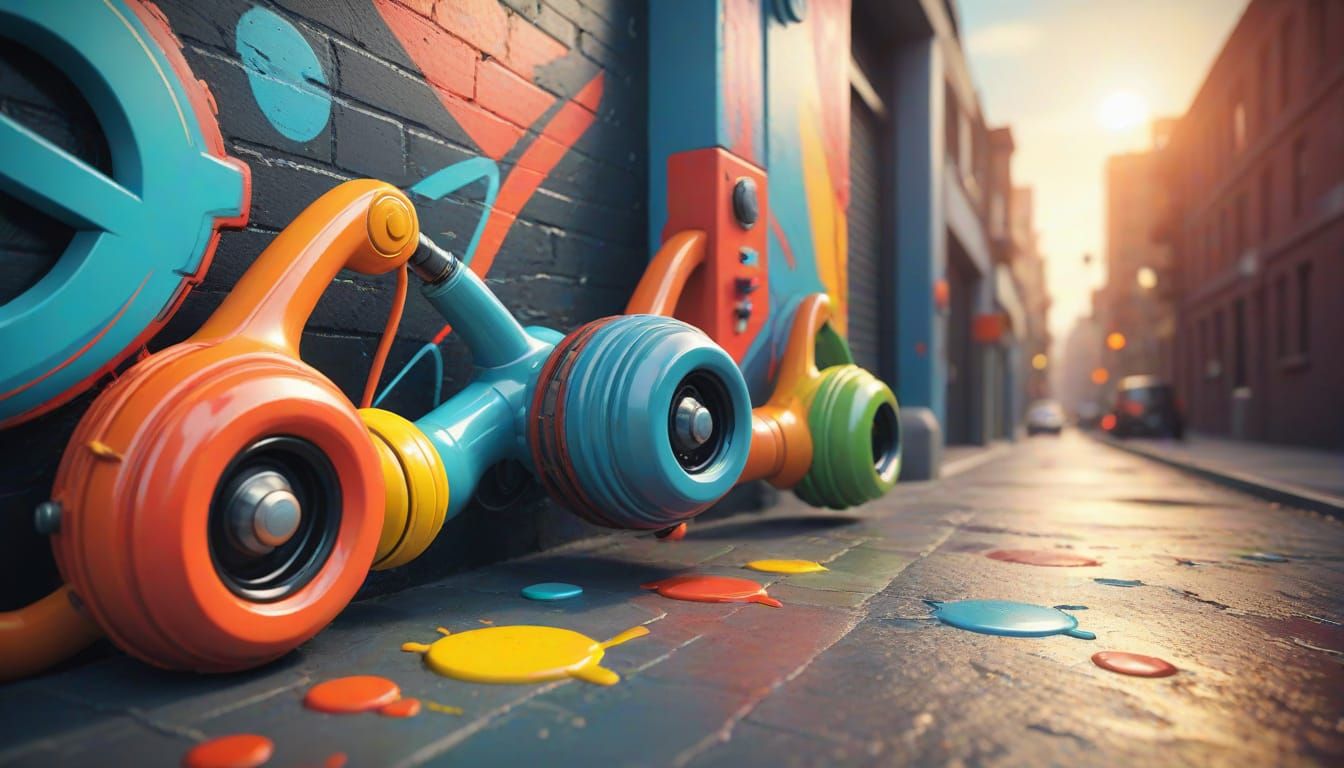 Vibrant Retro Futuristic Street Art Scene