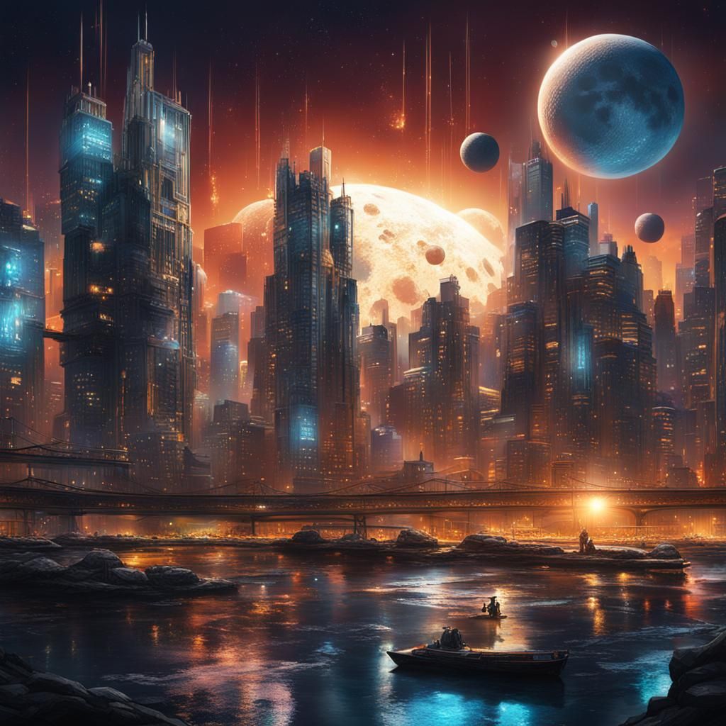 Hyperrealistic City on the Moon Splash Art