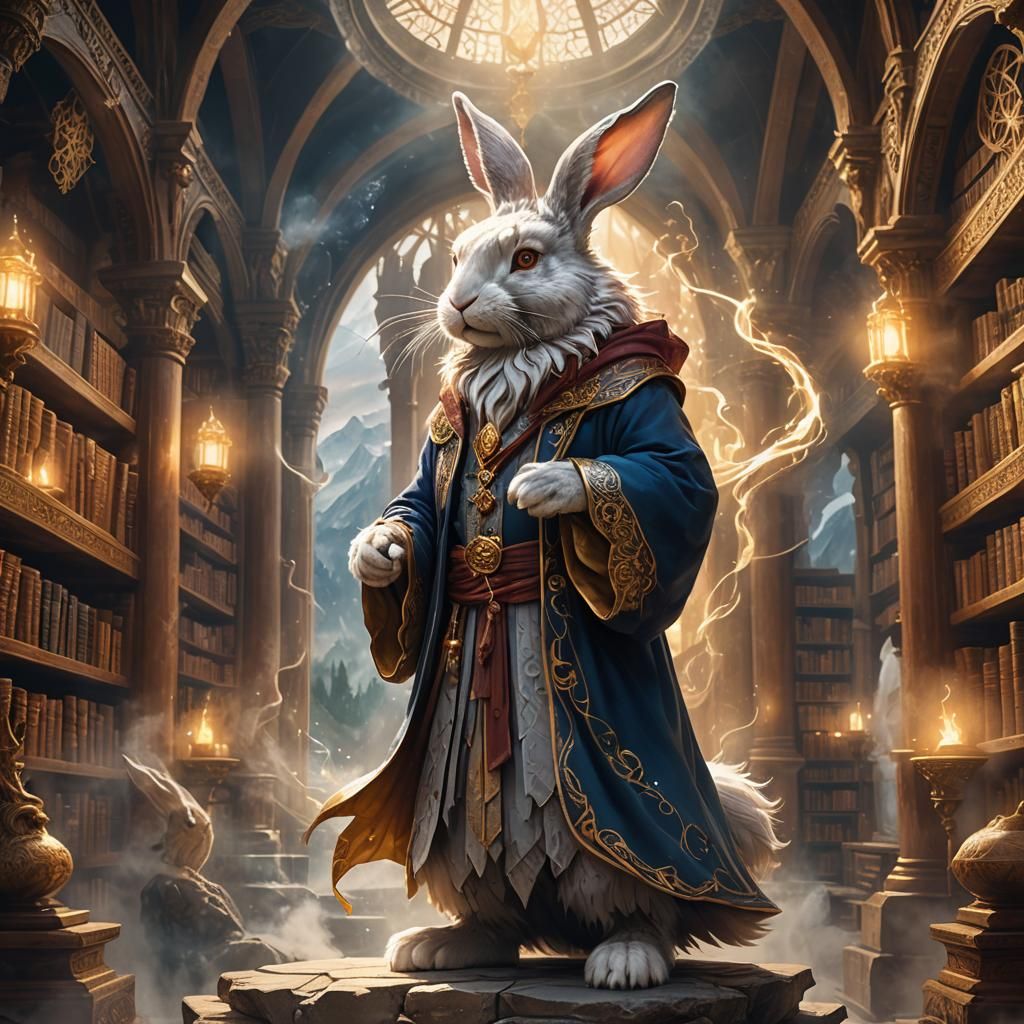 Wizard Rabbit in Mystical Library Concept Art