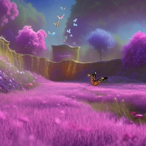 Butterfly Meadow: Detailed Matte Painting in 8k