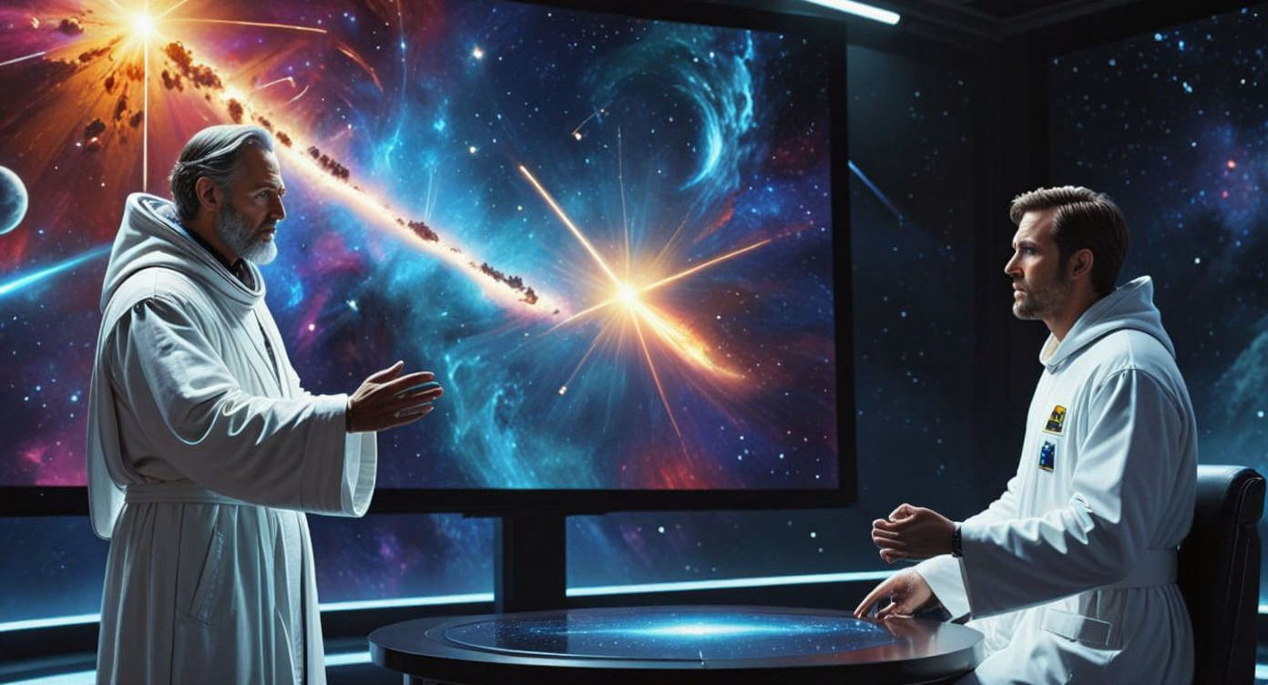 Deity Debates Astronomer on Talk Show in 4K