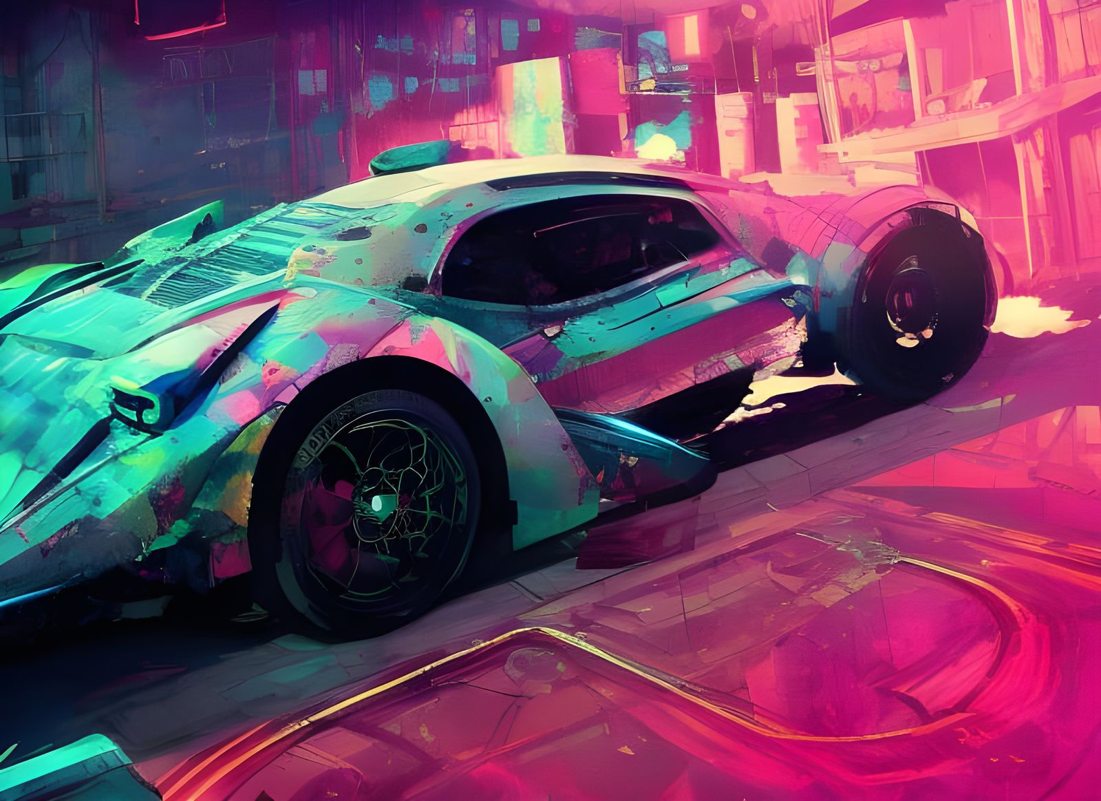 Atompunk Sports Car in Retro Futuristic Style