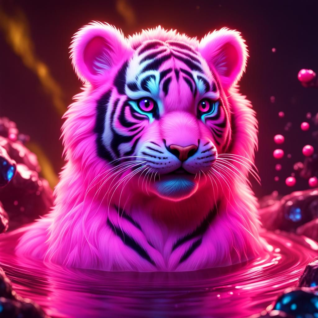 Bioluminescent Pink Tiger Cub in Slime Spring