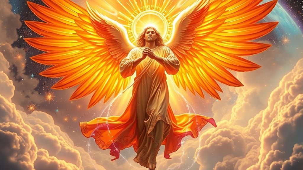 Cyberpunk Archangel Gabriel Radiates Golden Light