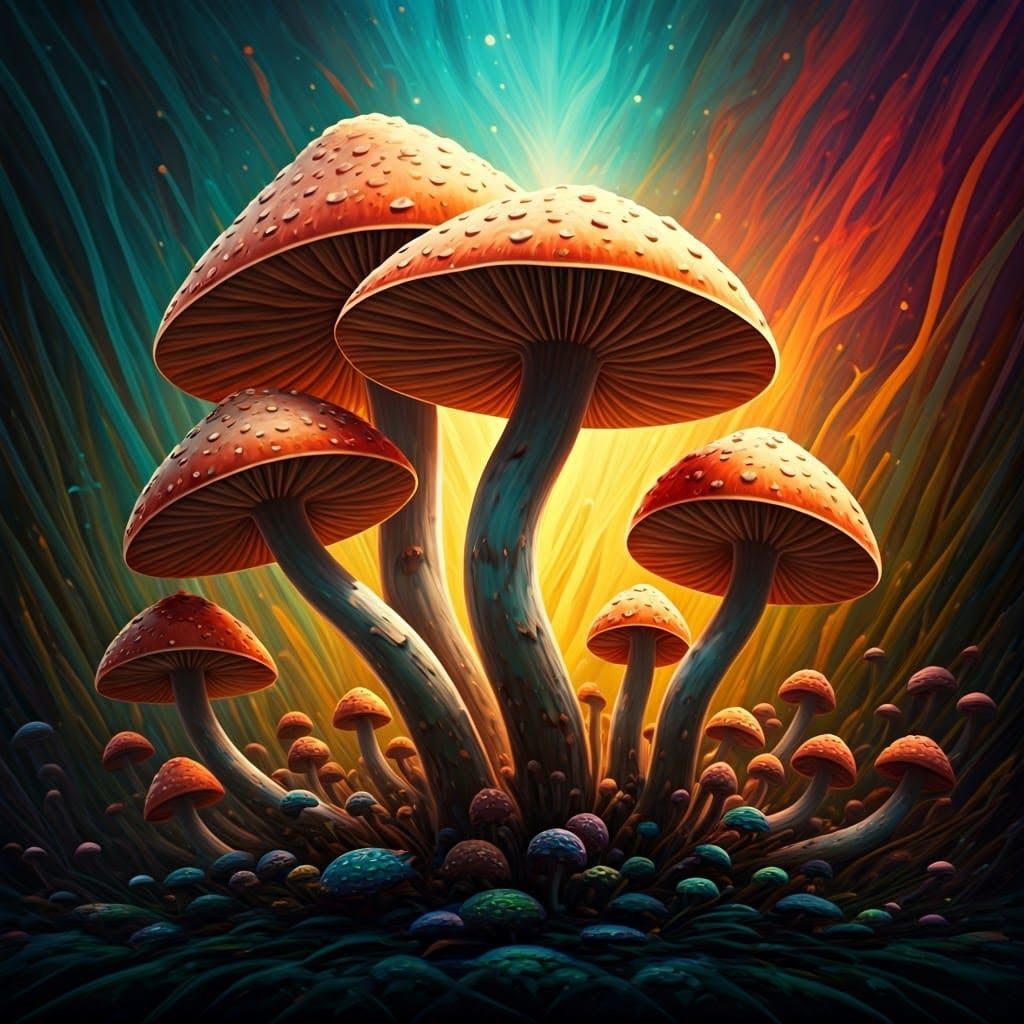 Psychedelic Mushrooms in a Fantastical Forest