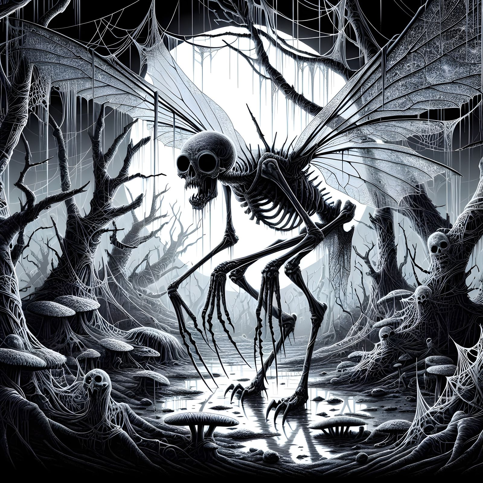 Ethereal Horror in a Silvery Moonlit Forest