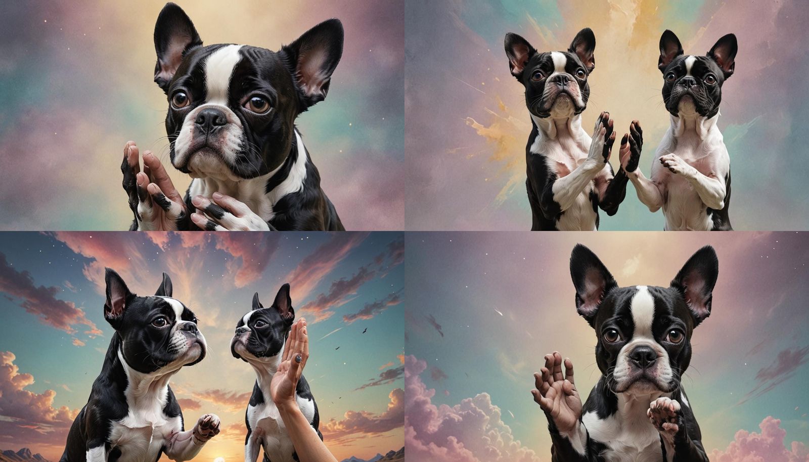 Praying Hands with Boston Terrier in Detailed Matte Painting