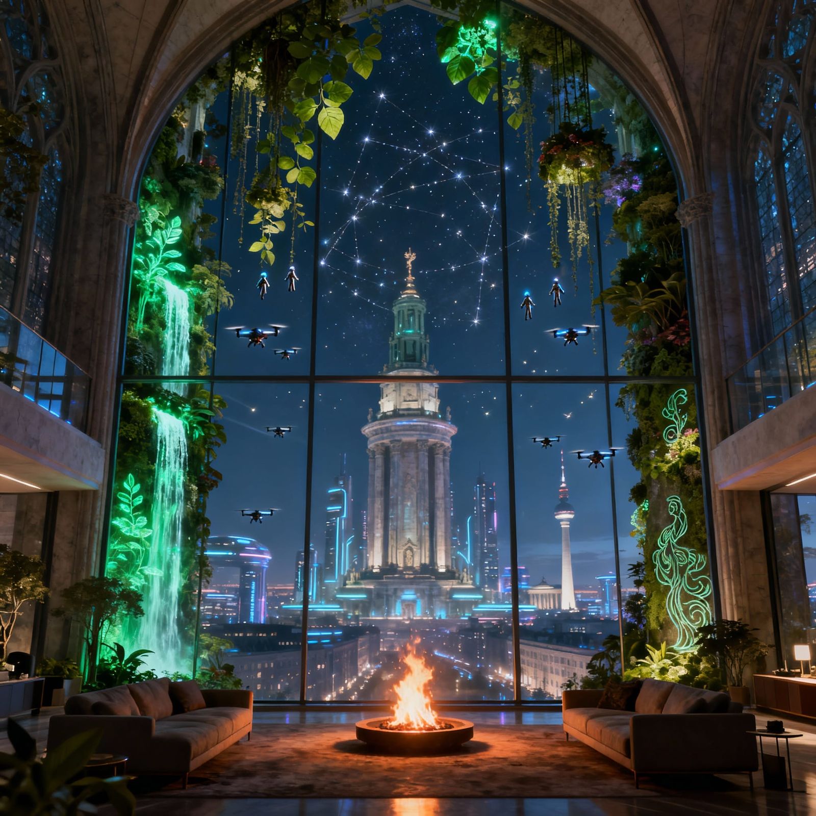 Futuristic Penthouse Overlooking Luminous Night City