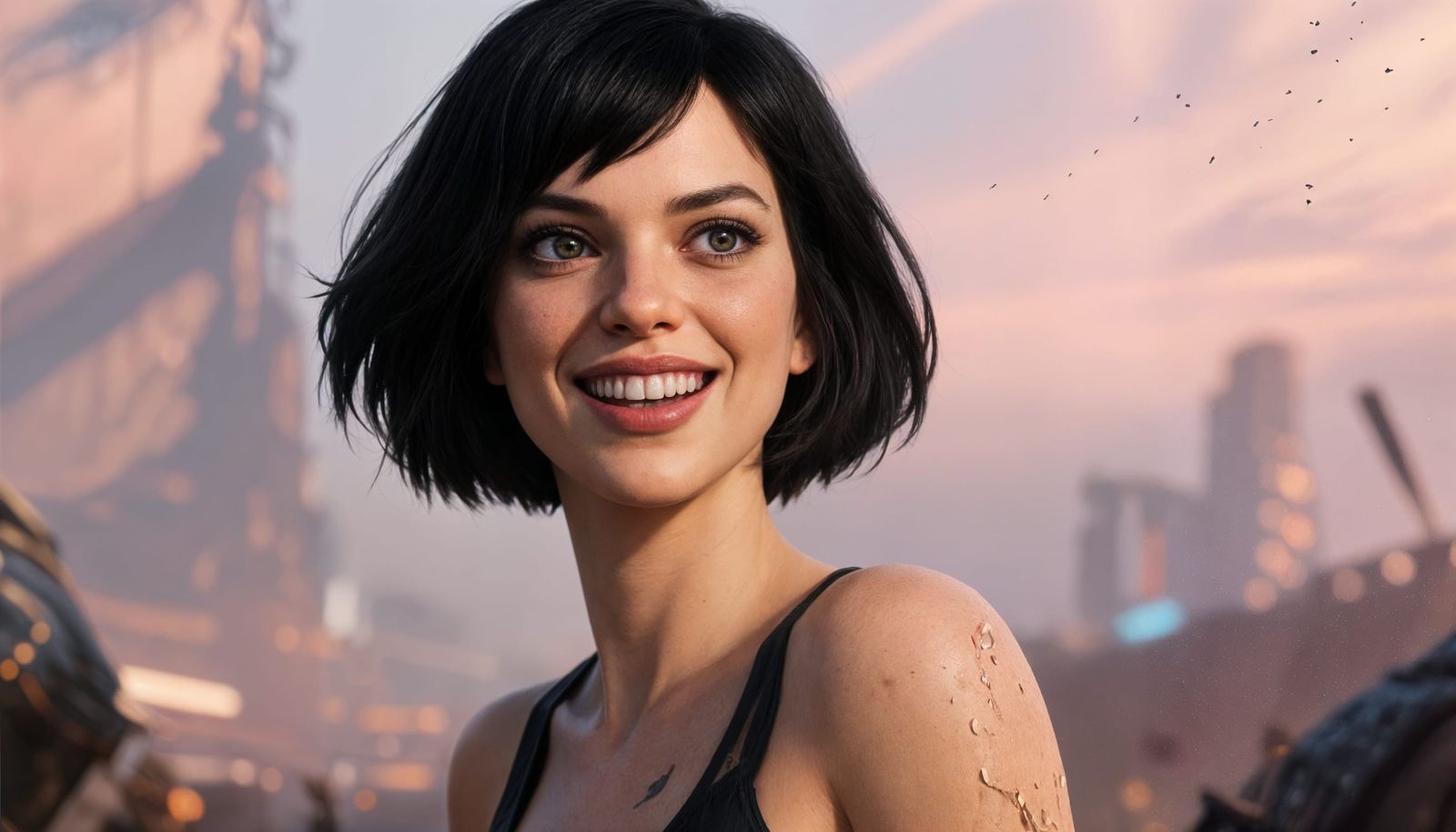 Woman's Joyful Expression in Hyperrealistic Style