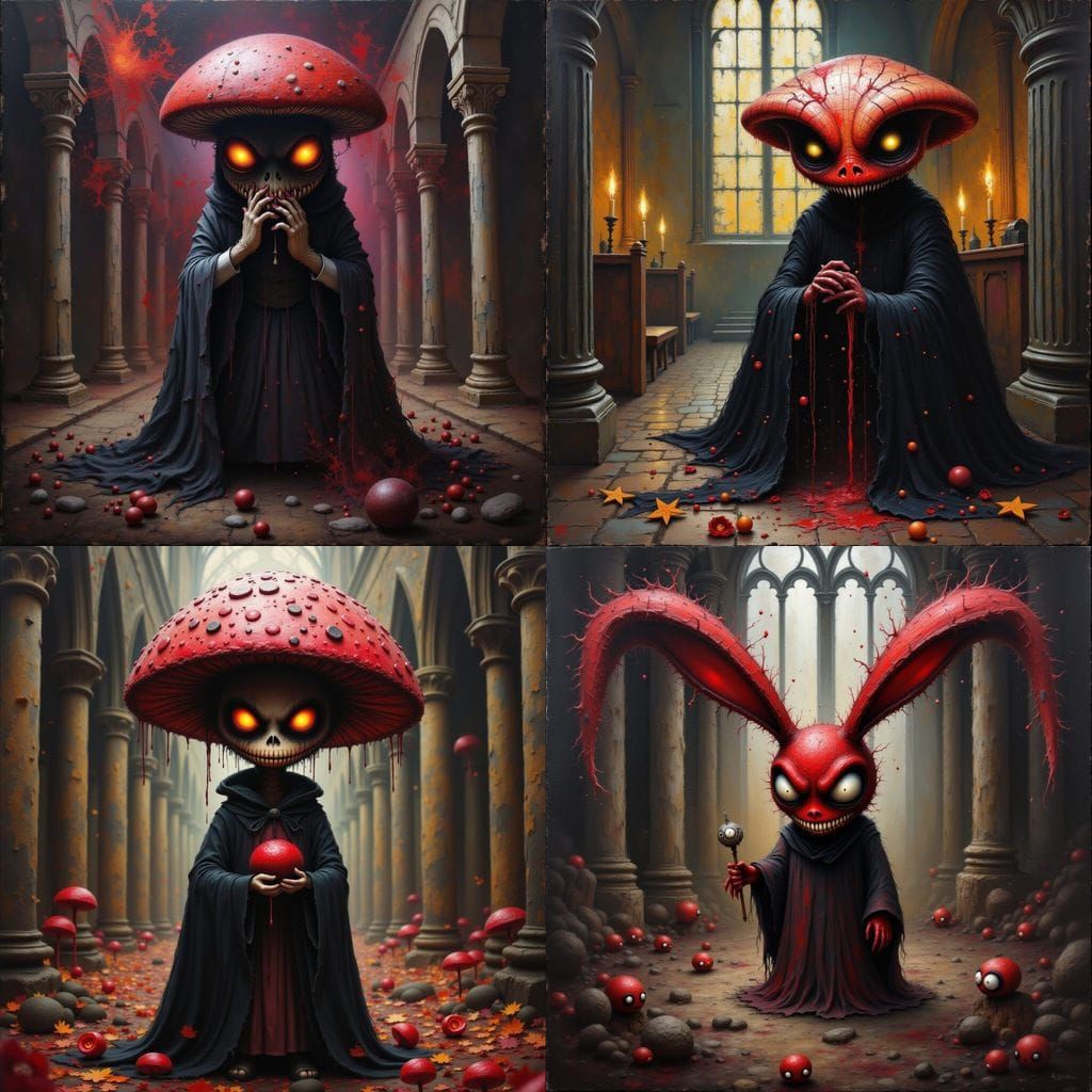 Gothic Mushroom Priest in a Cathedral