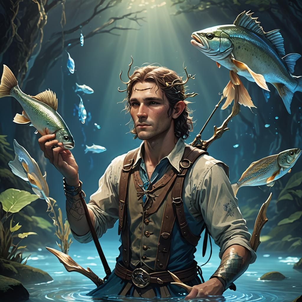 Ethereal Trout Man Fae with Trident