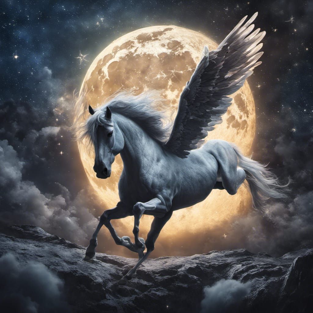 Pegasus in Starry Galaxy: Dark Fantasy Concept Art