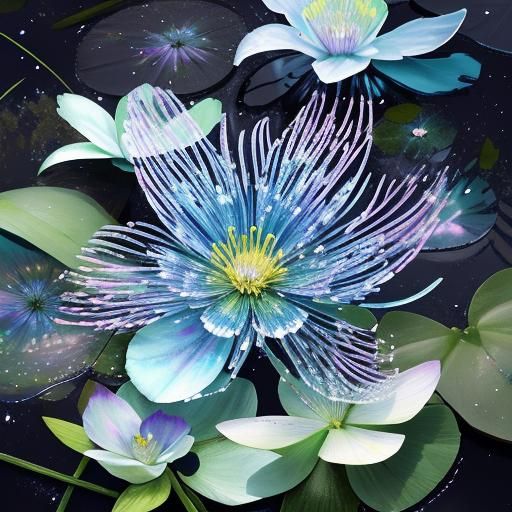 Iridescent Swamp Flowers in a Sparkling Marsh