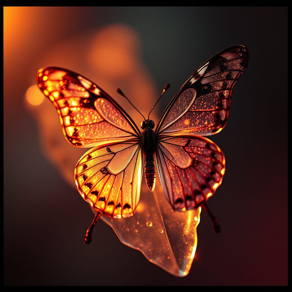 Ethereal Glass Butterfly in Cinematic Film Still