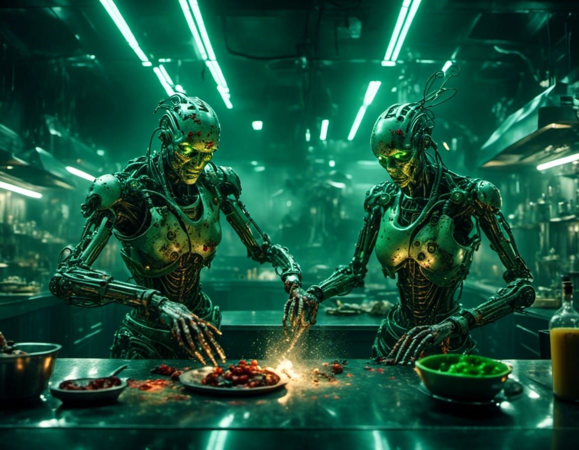 cybernetic beings in the kitchen