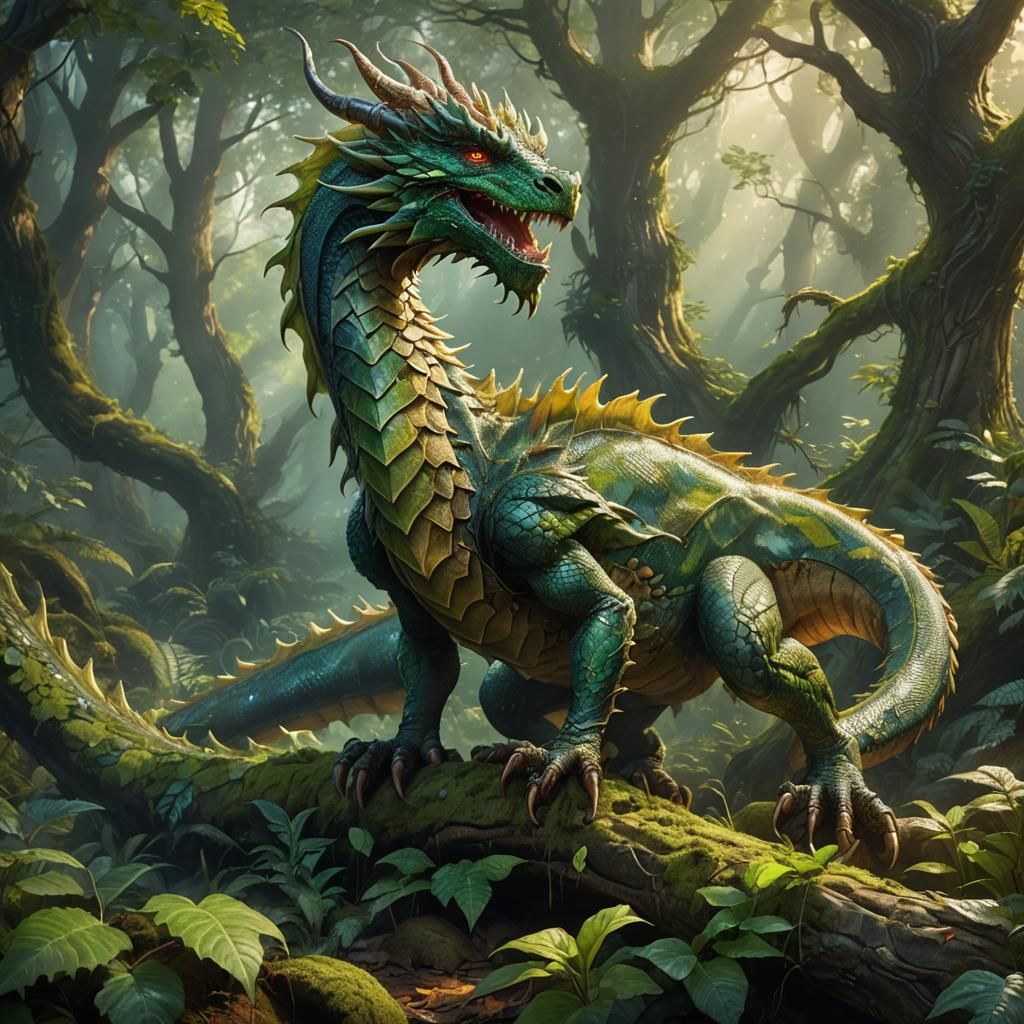 Vibrant Forest Dragon Concept Art in 8K