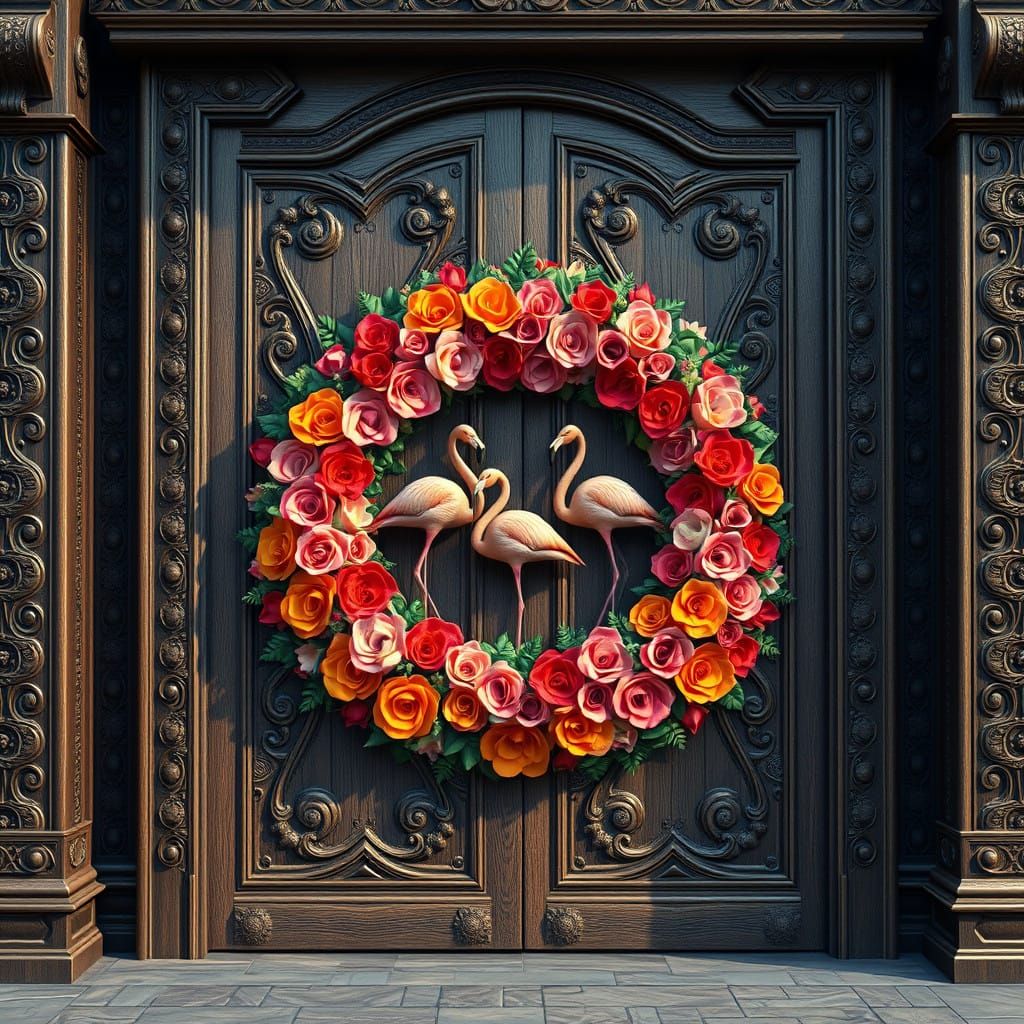 Pastel Fantasy Door Wreath with Flamingos