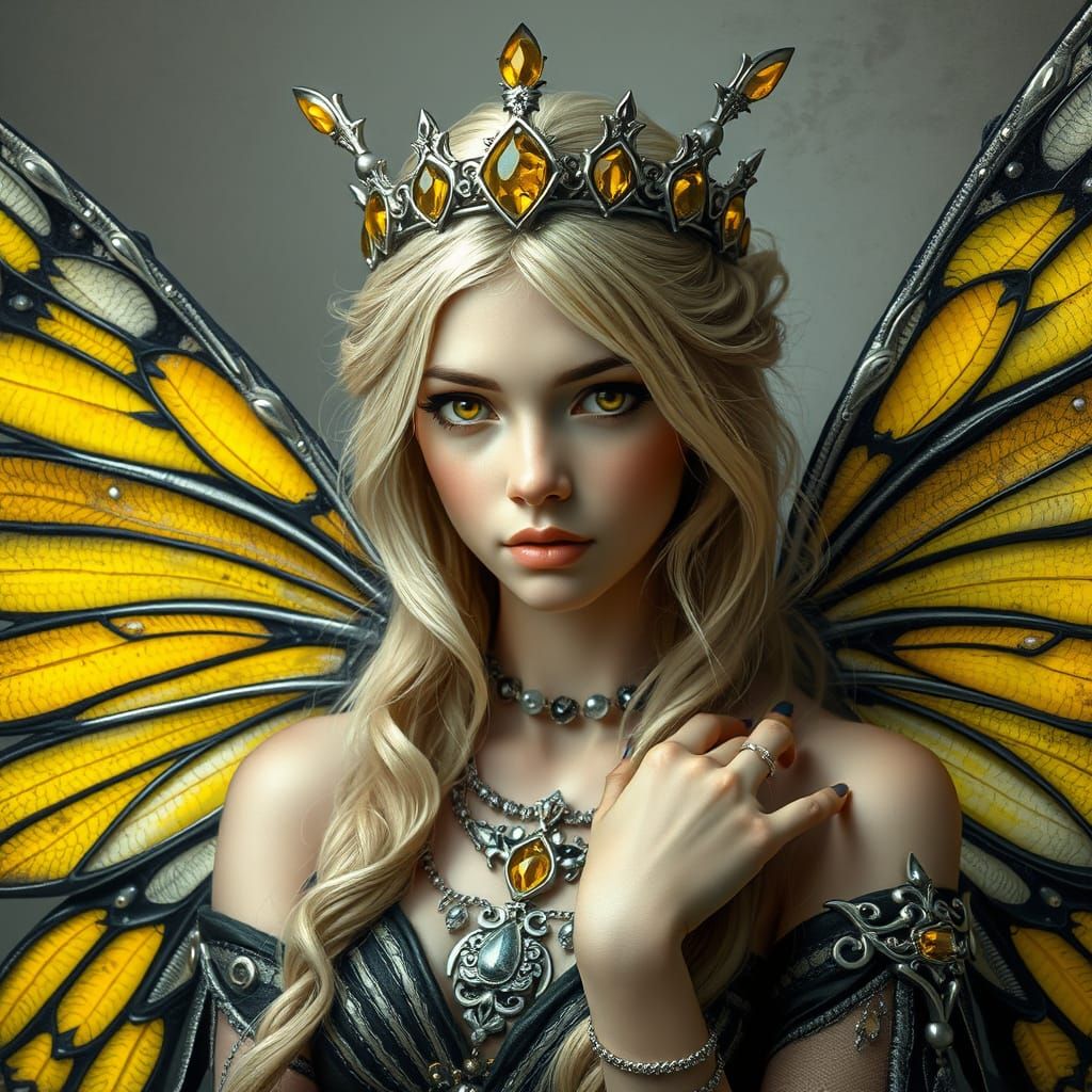 Ethereal Fairy Goddess in Charcoal and Silver