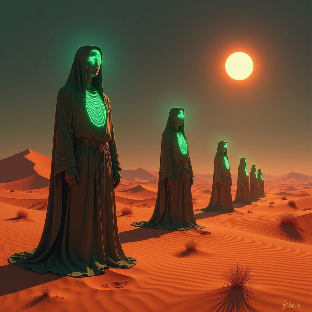 Surreal Desert Human Sculptures in Hyperrealistic Style