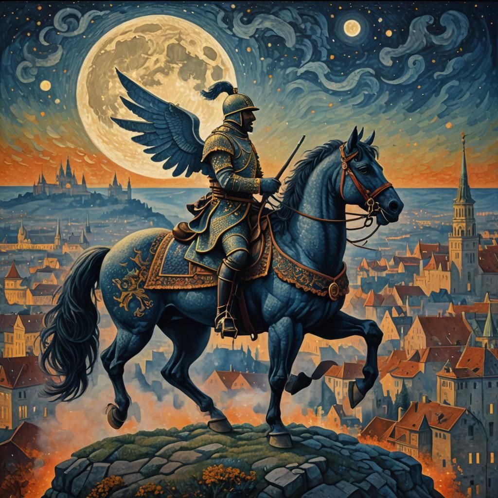 Winged Hussar Over Vienna: Pointillism Style
