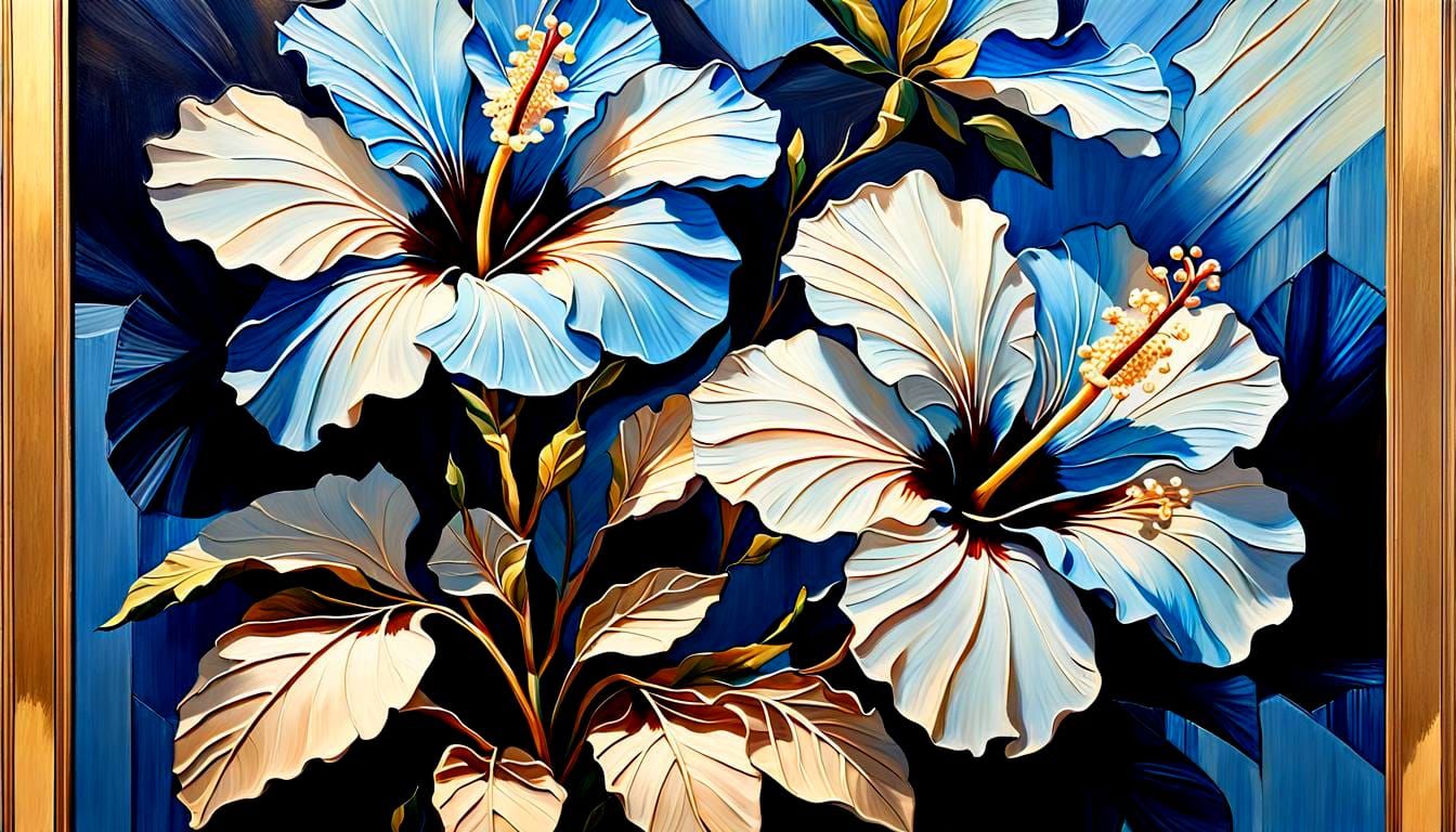 Blue and White Hibiscus Triptych Shadowbox Art