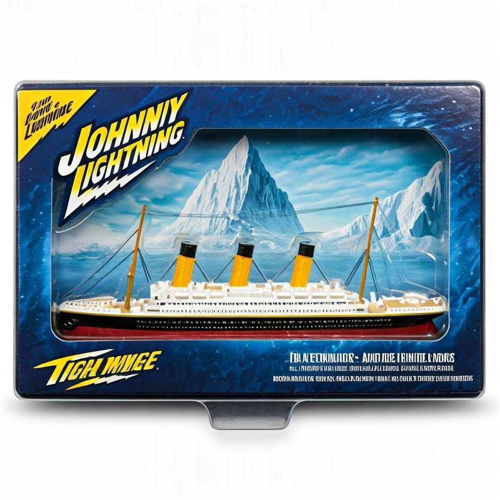 Titanic Diecast Model in Diorama with Golden Lighting