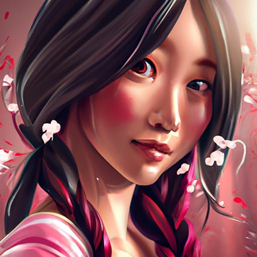 Asian Girl Portrait in Art Nouveau Style