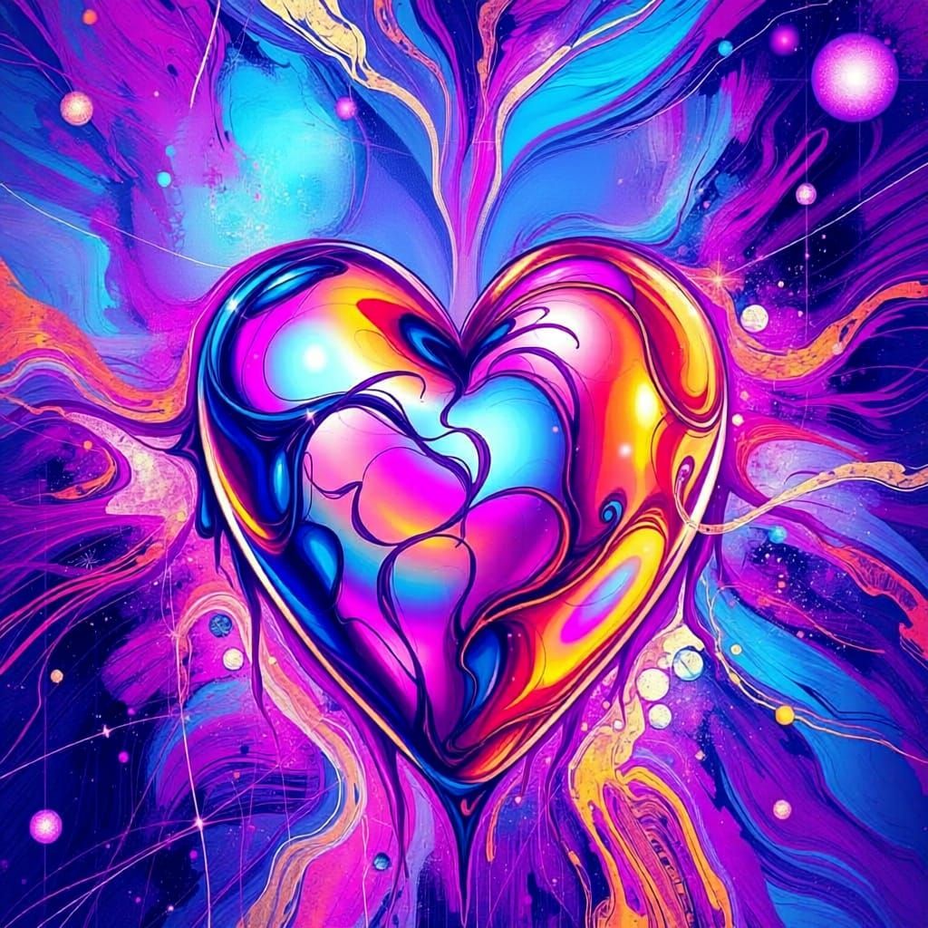 Iridescent Love Heart in Surreal Graffiti Style