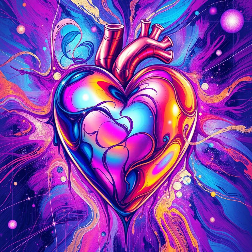 Iridescent Love Heart in Surreal Graffiti Style