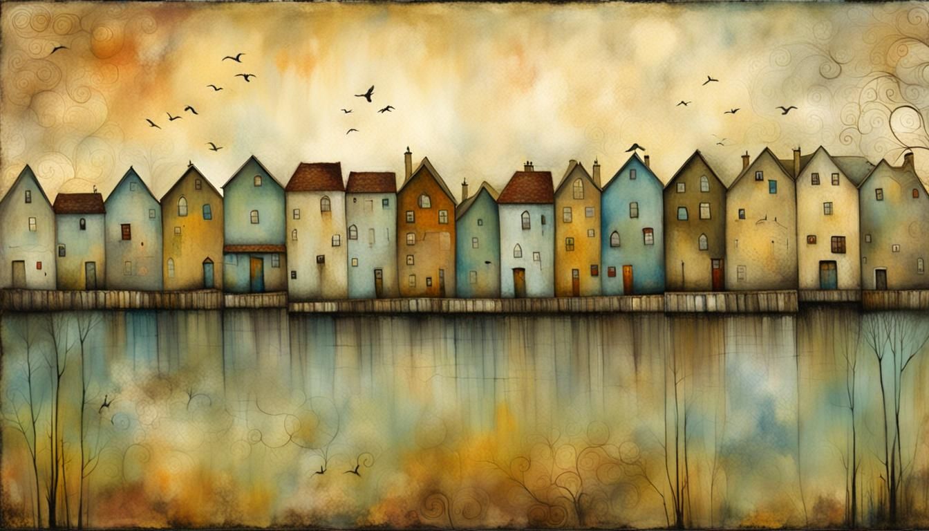 Seaside Town in Earth Tones
