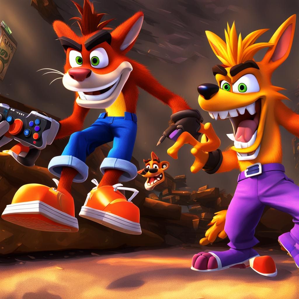 Crash Bandicoot and Spyro Playing Playstation