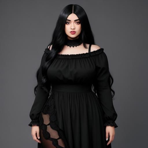 Ebony Goth Woman in Black Dress