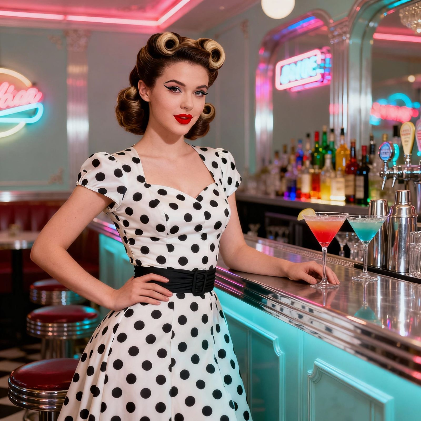 1950s Pin-Up Woman at Cocktail Bar