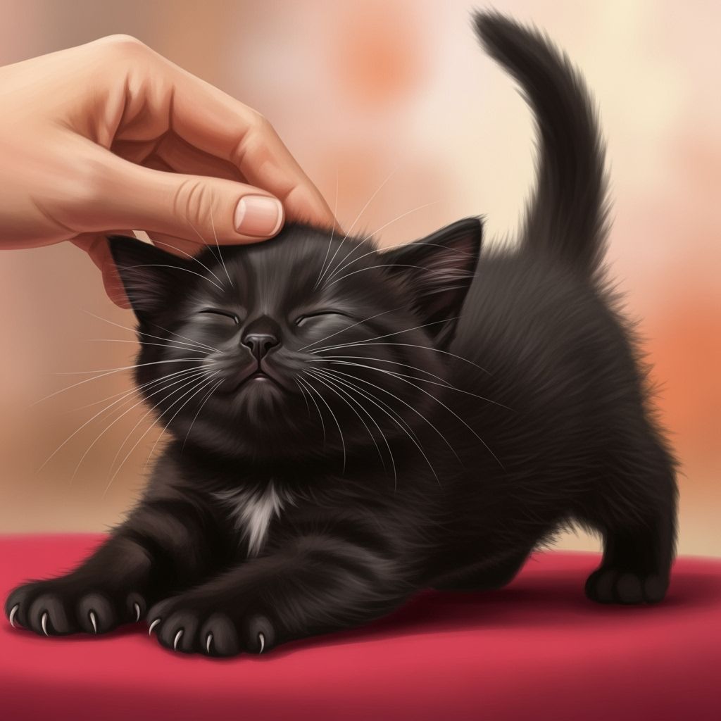 Fluffy Kitten Stretches Blissfully Under Gentle Touch