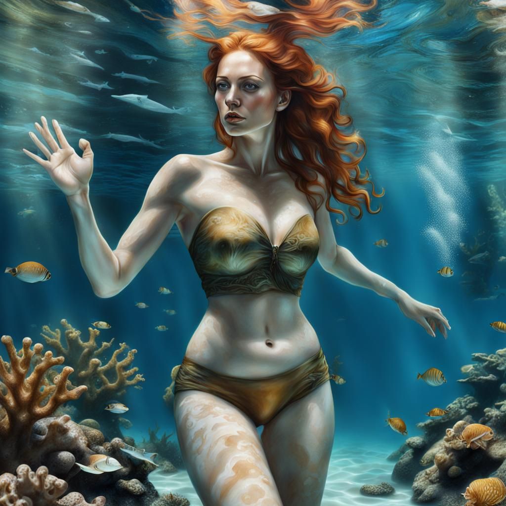Underwater Ginger Woman: Realistic and Sensual