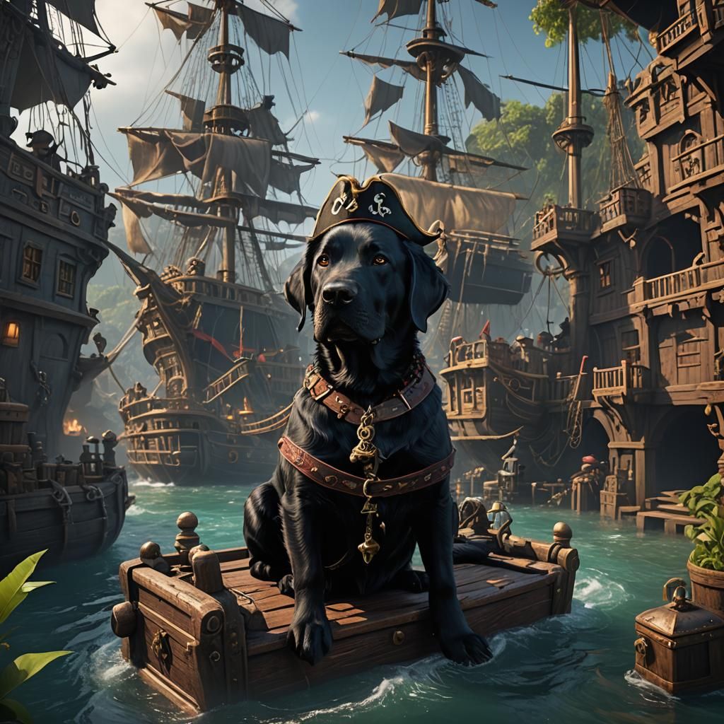 Pirate Black Lab in Detailed Matte Painting