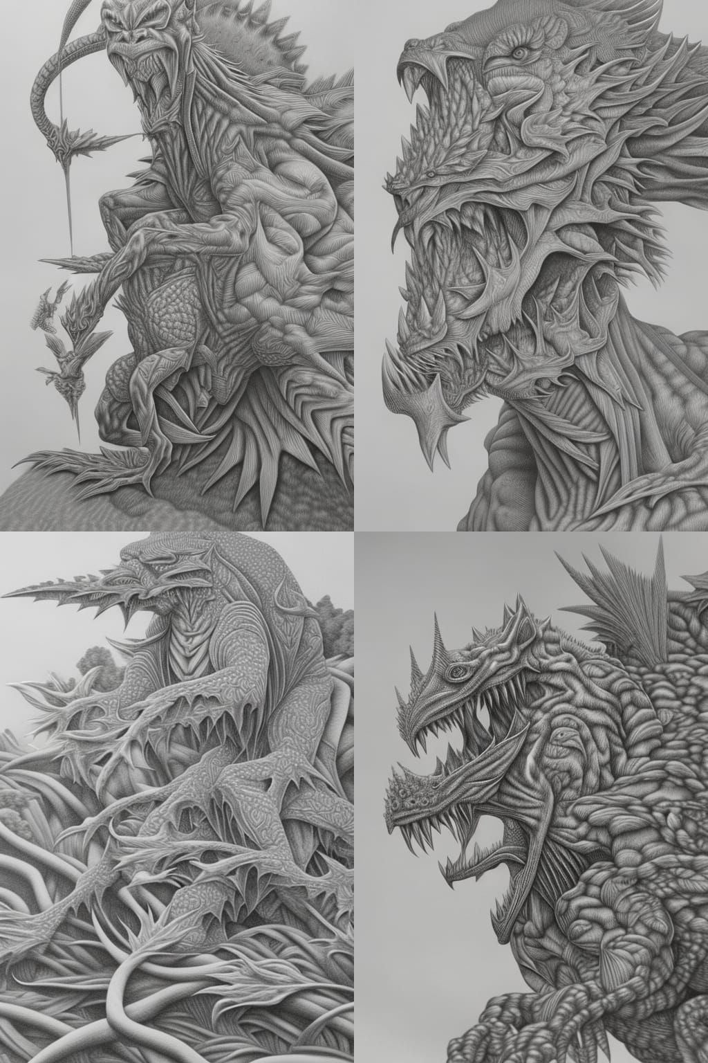 Detailed Graphite Drawing of Creeping Abomination