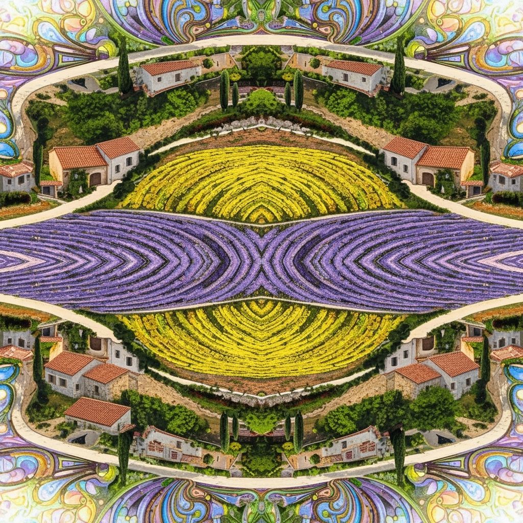 Kaleidoscopic Lavender Fields in Provence as 3D Render