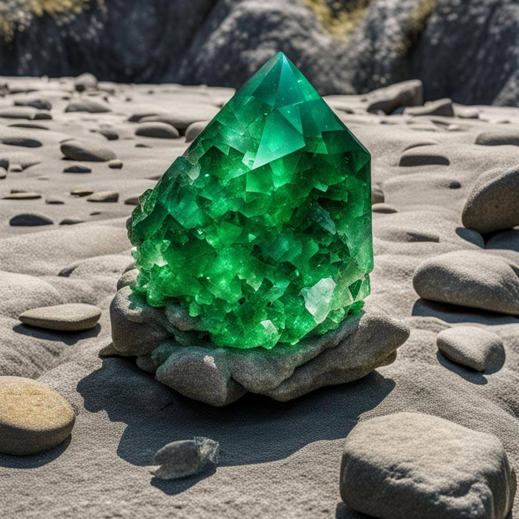 Giant Green Crystal Embedded in Stone