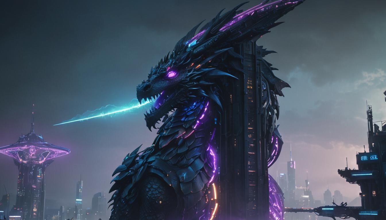 Cyberpunk Dragon in a Futuristic Cityscape
