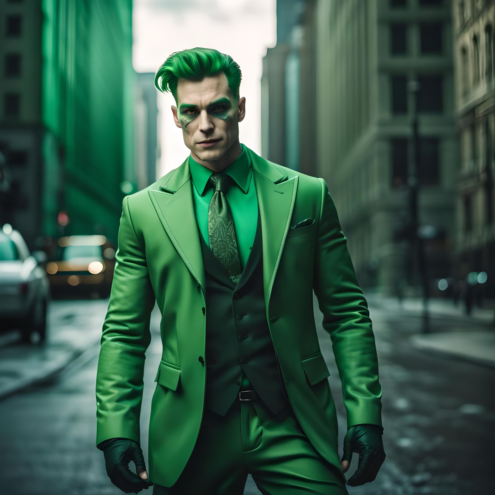 Riddler-Inspired Man in Gotham: Digital Matte Painting